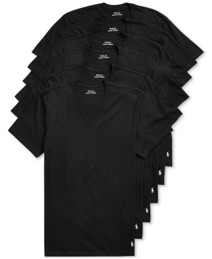 Polo Ralph Lauren Men's Classic-Fit V-Neck Undershirts, 5+ 1 Free Bonus Pack - Polo Black