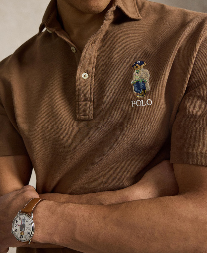 Polo Ralph Lauren Men's Classic-Fit Polo Bear Mesh Polo Shirt - Luggae Brown- Heritage Brown