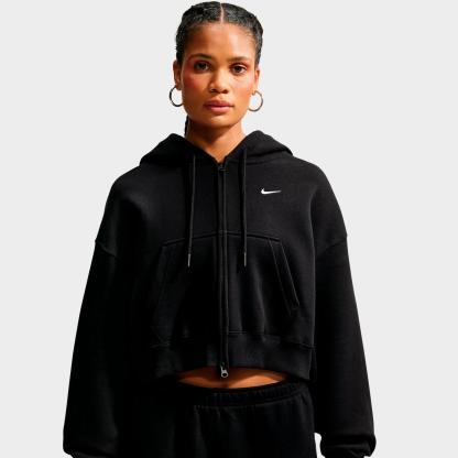 Women's Nithtke Studio Fleece Medium-Weight Oversized Cropped Full-Zip Hoodie - Total Black/Sail