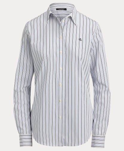 Lauren Ralph Lauren Women's Point Collar Striped Broadcloth Shirt - Blue Multi