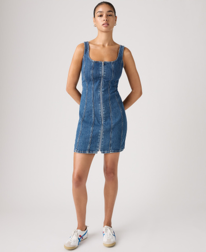 Levi's Premium Women's Seamed Figure Hugging Slim Fit Square Neck Cotton Dress - Shes So Vague