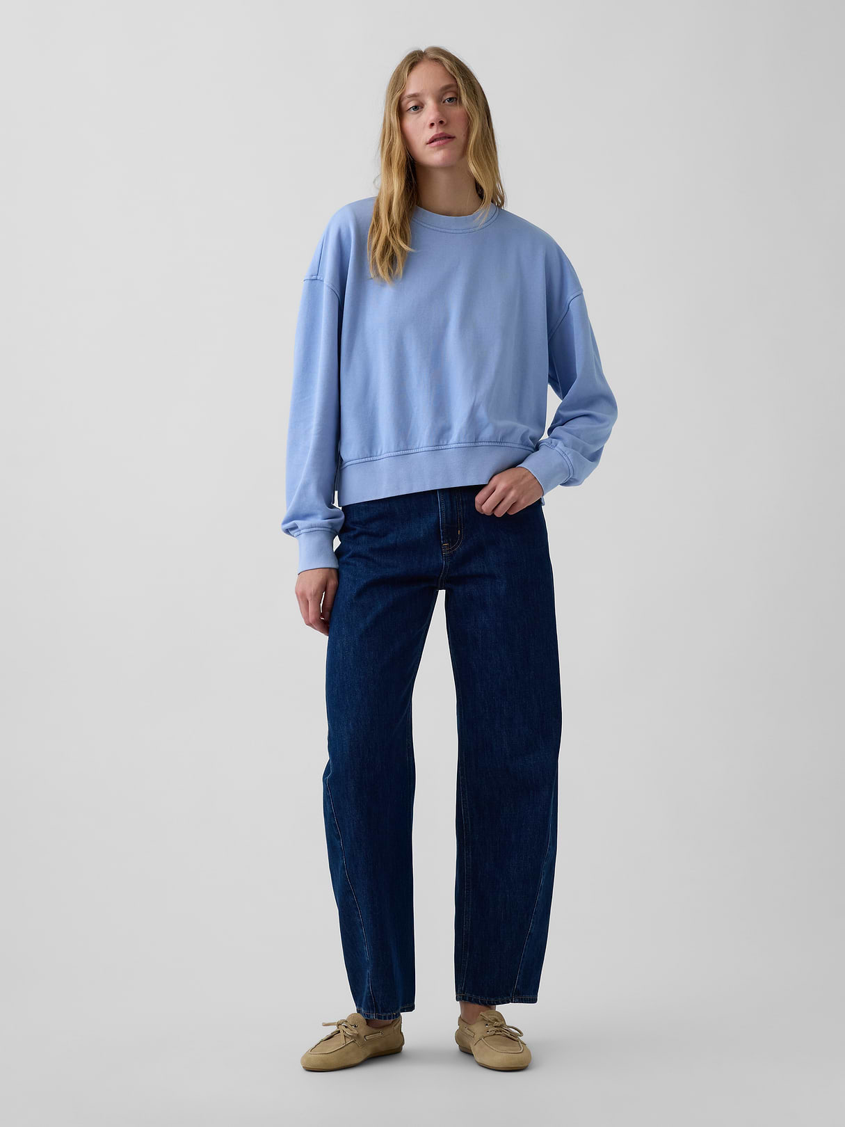 VintageSoft Terry Oversized Wedge Side-Slit Sweatshirt - Light blue