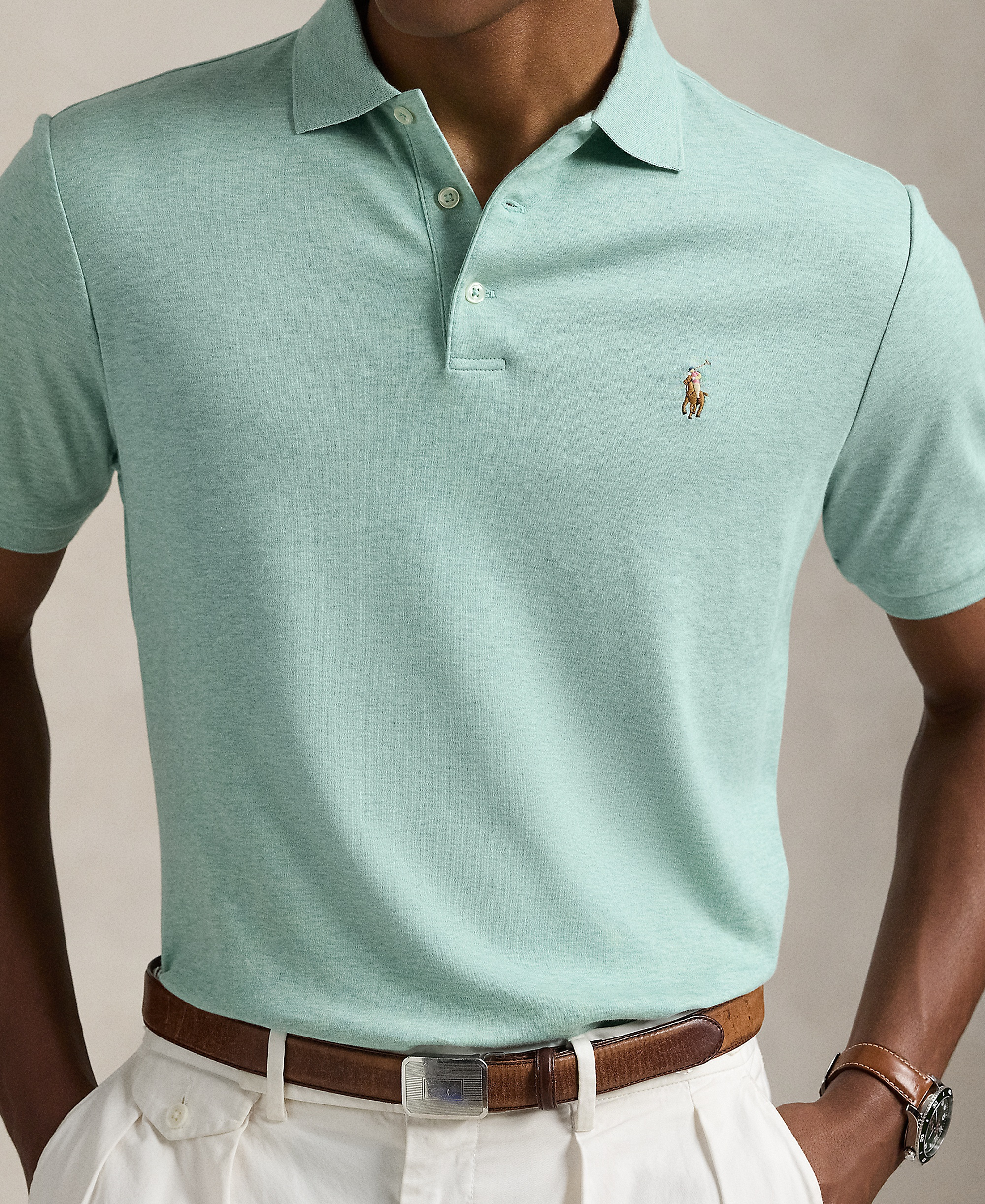 Polo Ralph Lauren Men's Custom Slim Fit Soft Cotton Polo Shirt - Celadon Heather