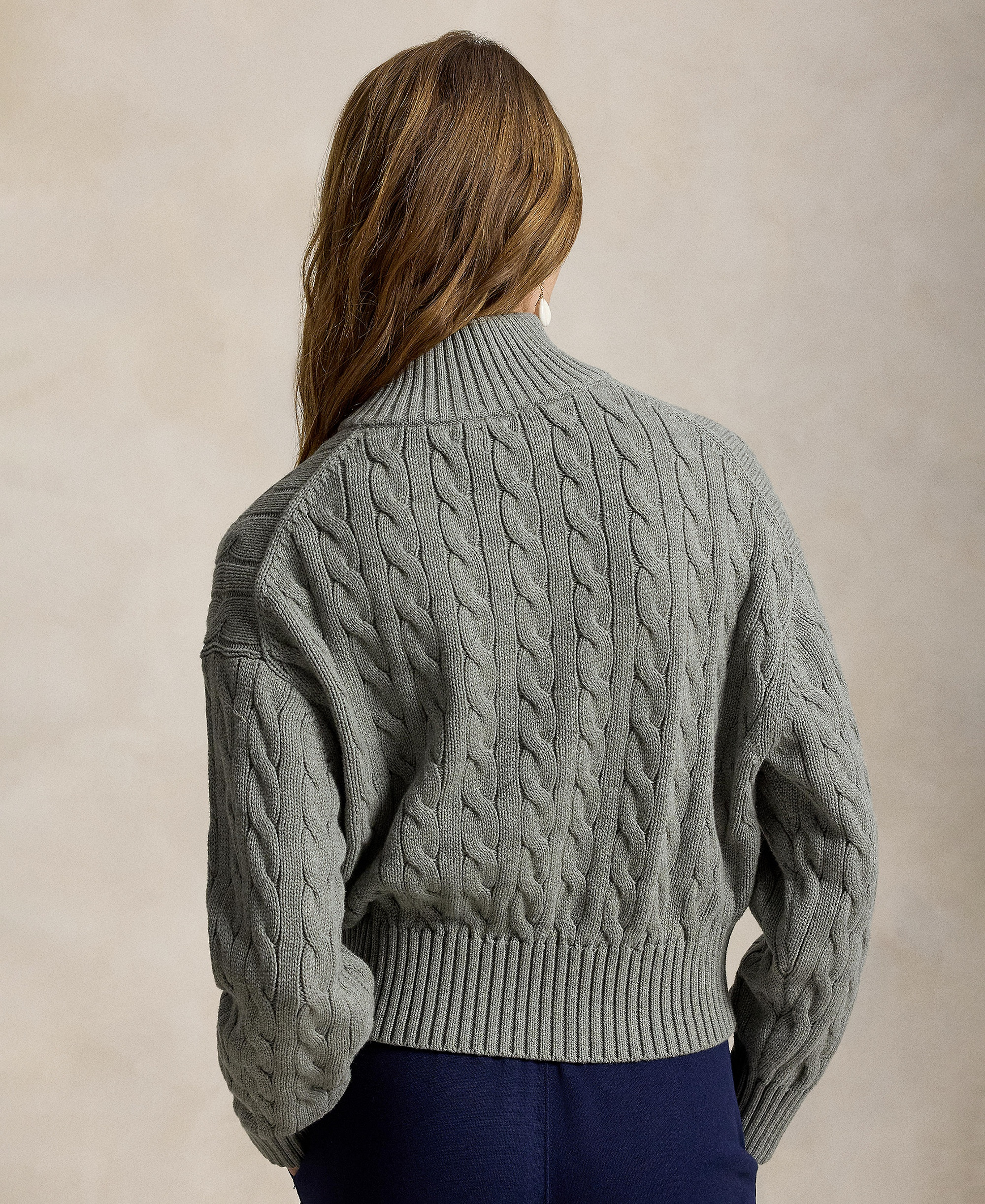 Polo Ralph Lauren Women's Cable-Knit Cotton Quarter-Zip Sweater - Fawn Grey Heather