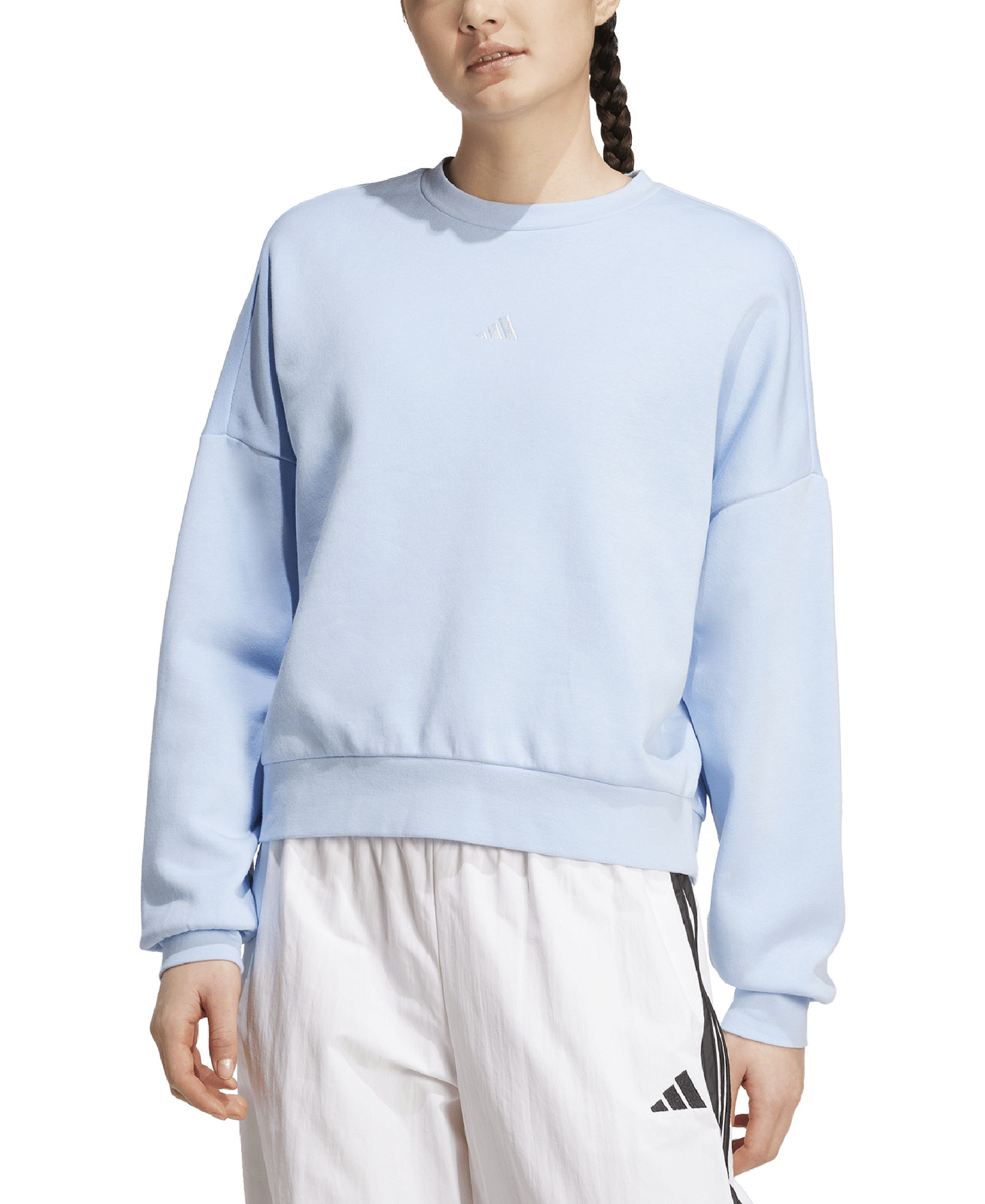 adidas Women's Essentials Crewneck Small-Logo Sweatshirt - Glow Blue/White