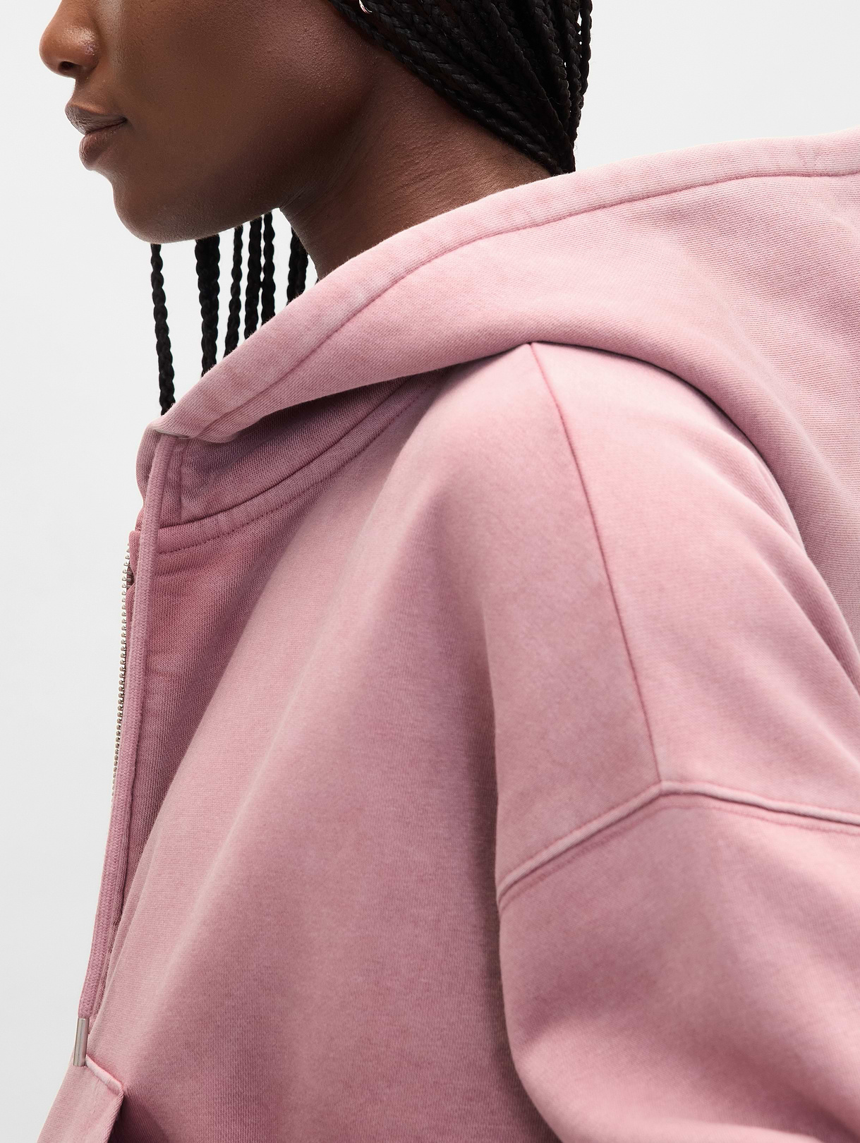 VintageSoft Wedge Zip Hoodie - Mauve pink wash