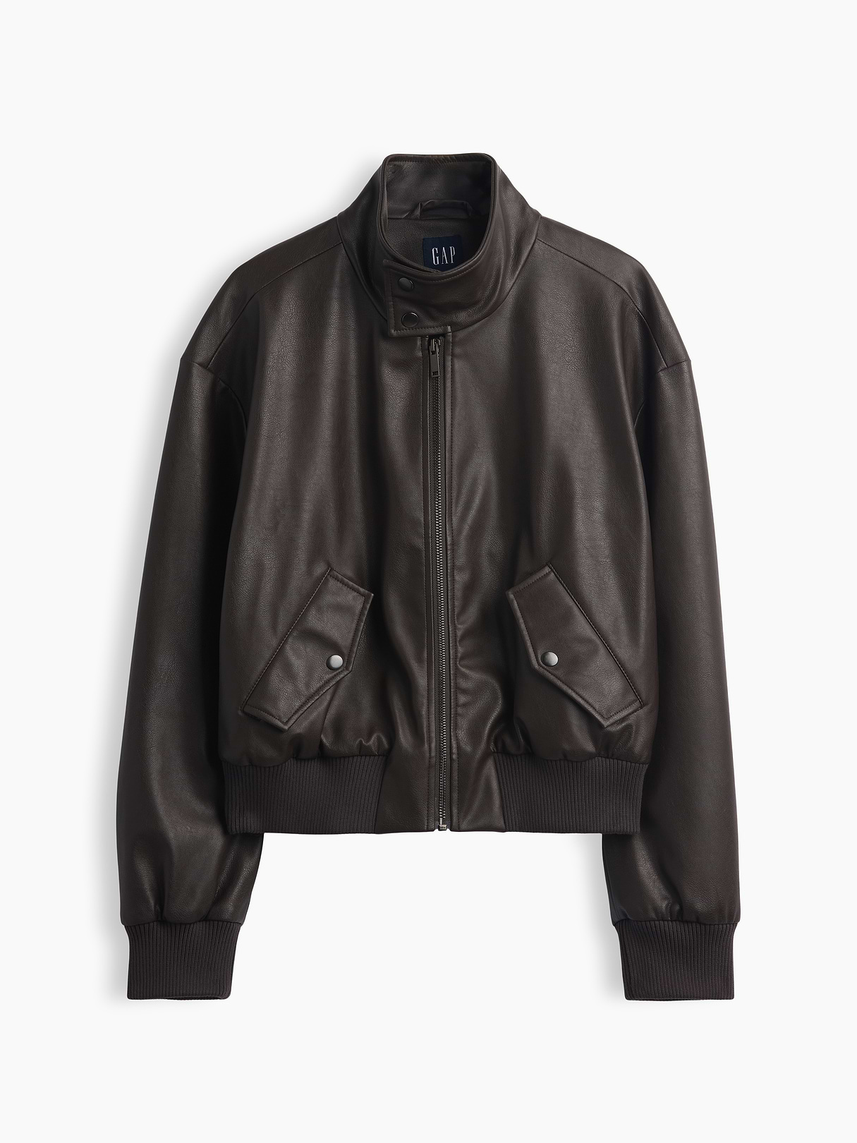 Vegan Leather Bomber Jacket - Dark brown