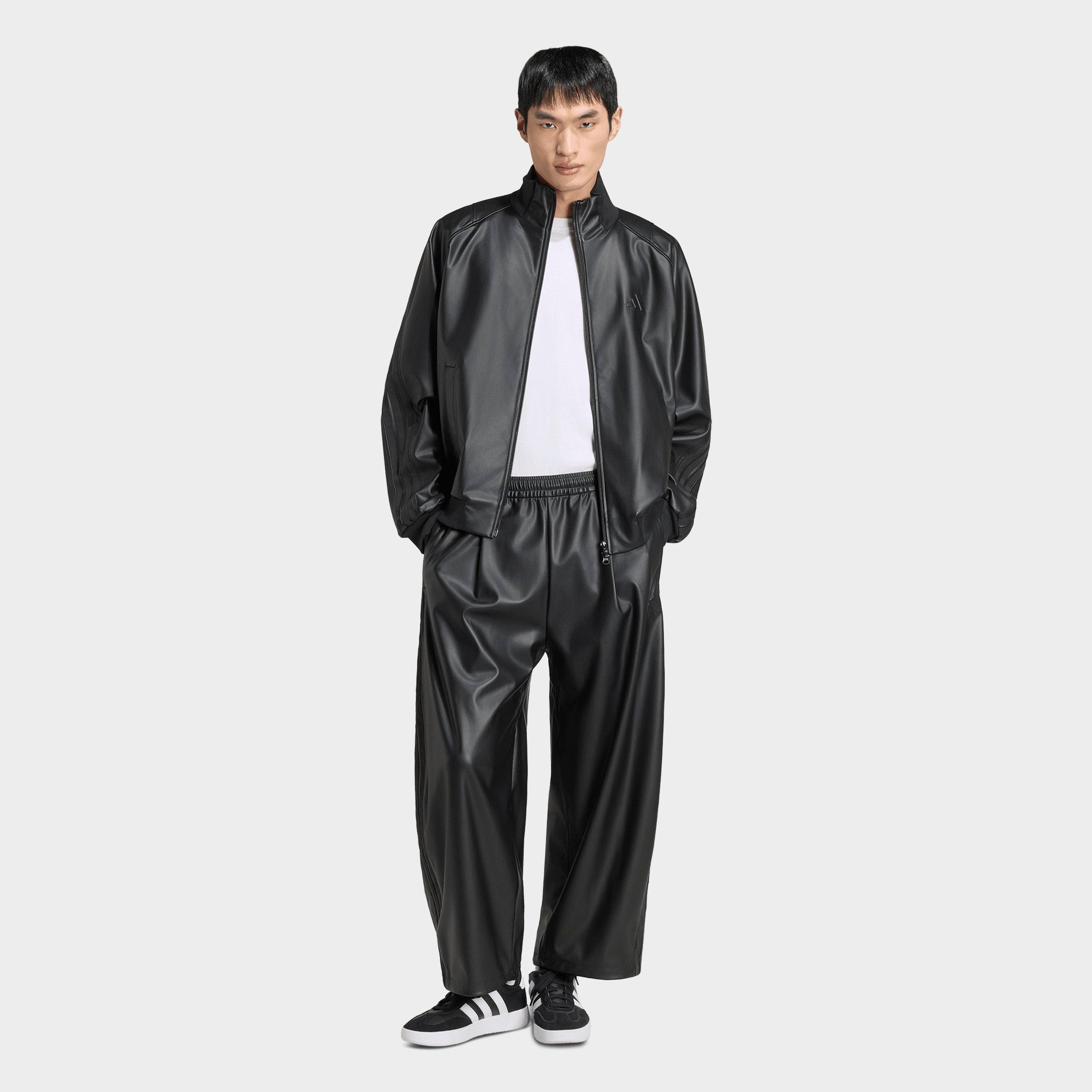 Men's adidas Stadium Loose Faux Leather Track Jacket - Black/Black