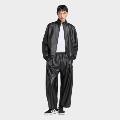 Men's adidas Stadium Loose Faux Leather Track Jacket - Black/Black