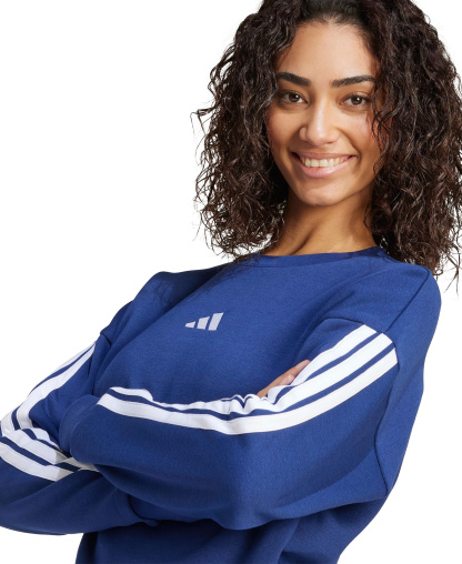 adidas Women's Essentials 3-Stripes Fleece Crew Neck Sweatshirt - Dark Blue/White
