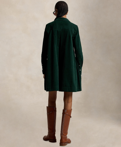 Polo Ralph Lauren Women's Corduroy Pleated Shirt Dress - Green