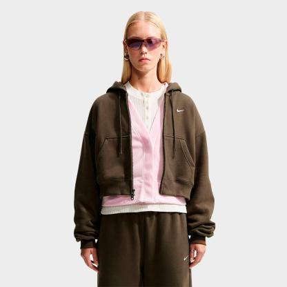 Women's Nithtke Studio Fleece Medium-Weight Oversized Cropped Full-Zip Hoodie - Dark Hazel/Sail