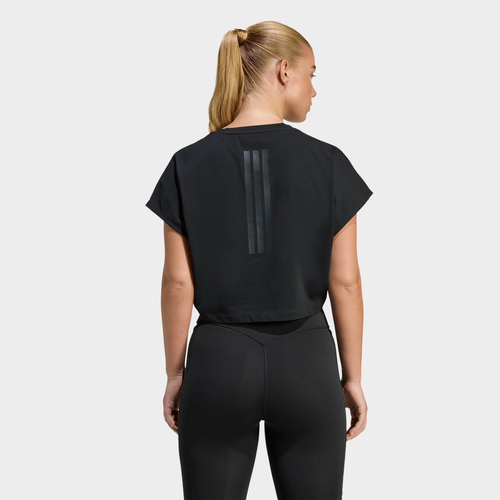Women's adidas Power Workout Cropped Boxy 3-Stripes Tank - Black - view 3