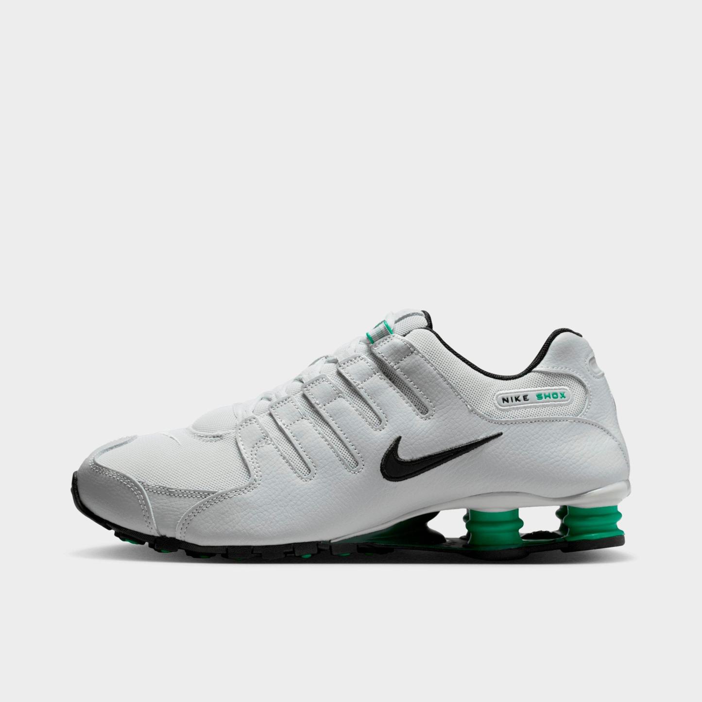 Men's Nithtke Shox NZ Casual Shoes - Grey Fog/Stadium Green/Fir/Black - Left shoe facing left. Outside of the shoe.