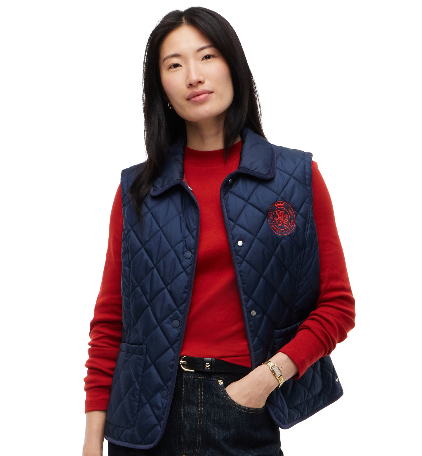 Tommy Hilfiger Women's Quilted Club Collar Vest - Dark Blue