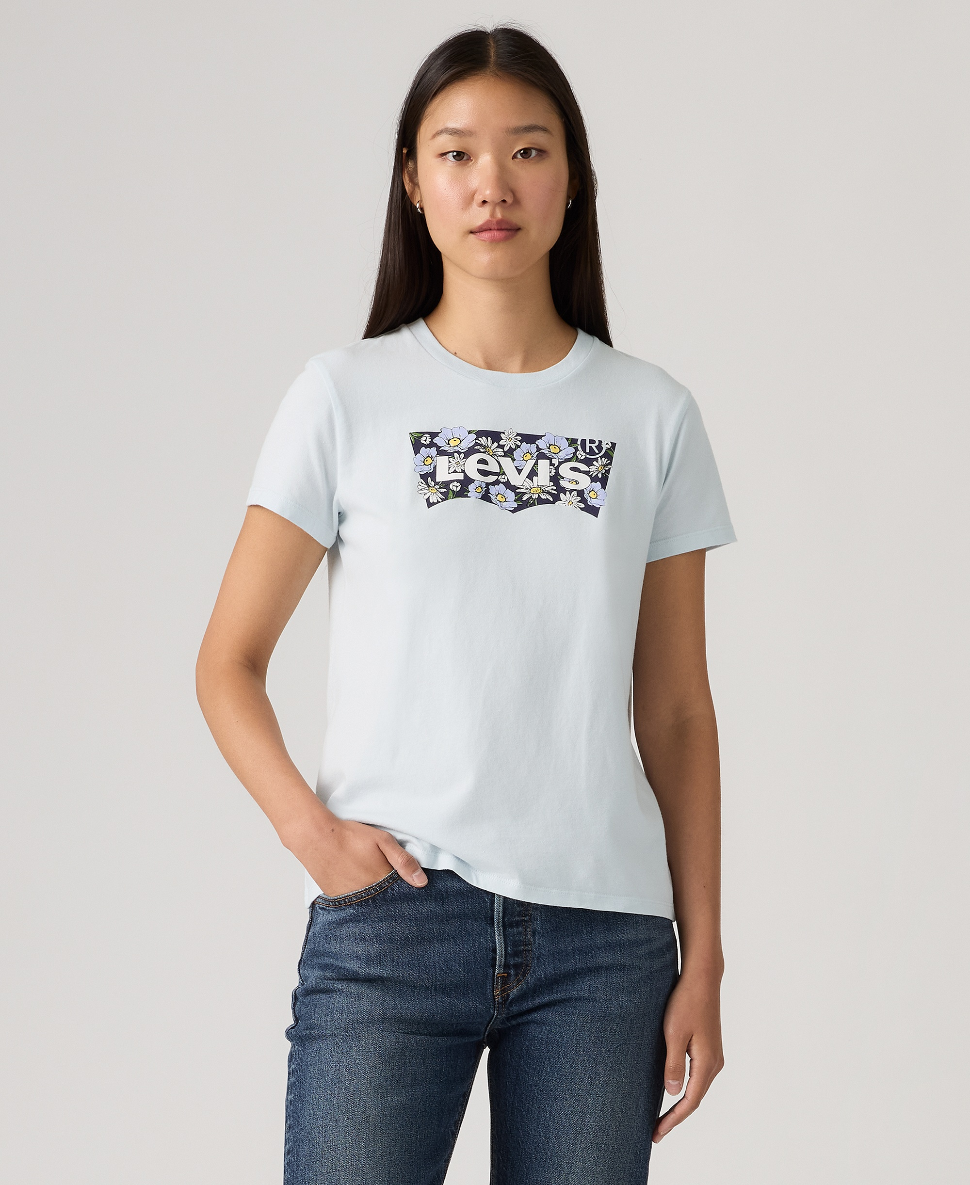 Levi's Women's Perfect Graphic Logo Cotton T-Shirt - P2 Bw Fill Color Option Country Air