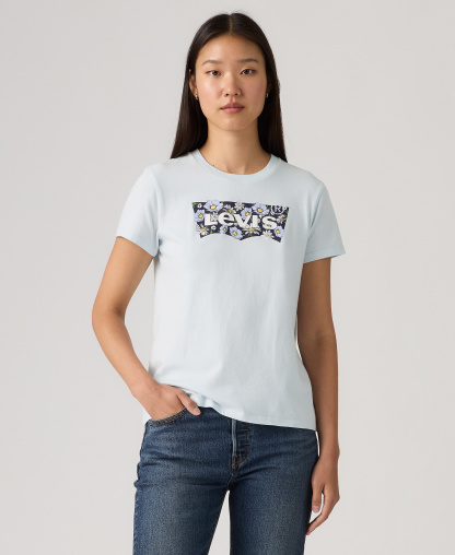 Levi's Women's Perfect Graphic Logo Cotton T-Shirt - P2 Bw Fill Color Option Country Air