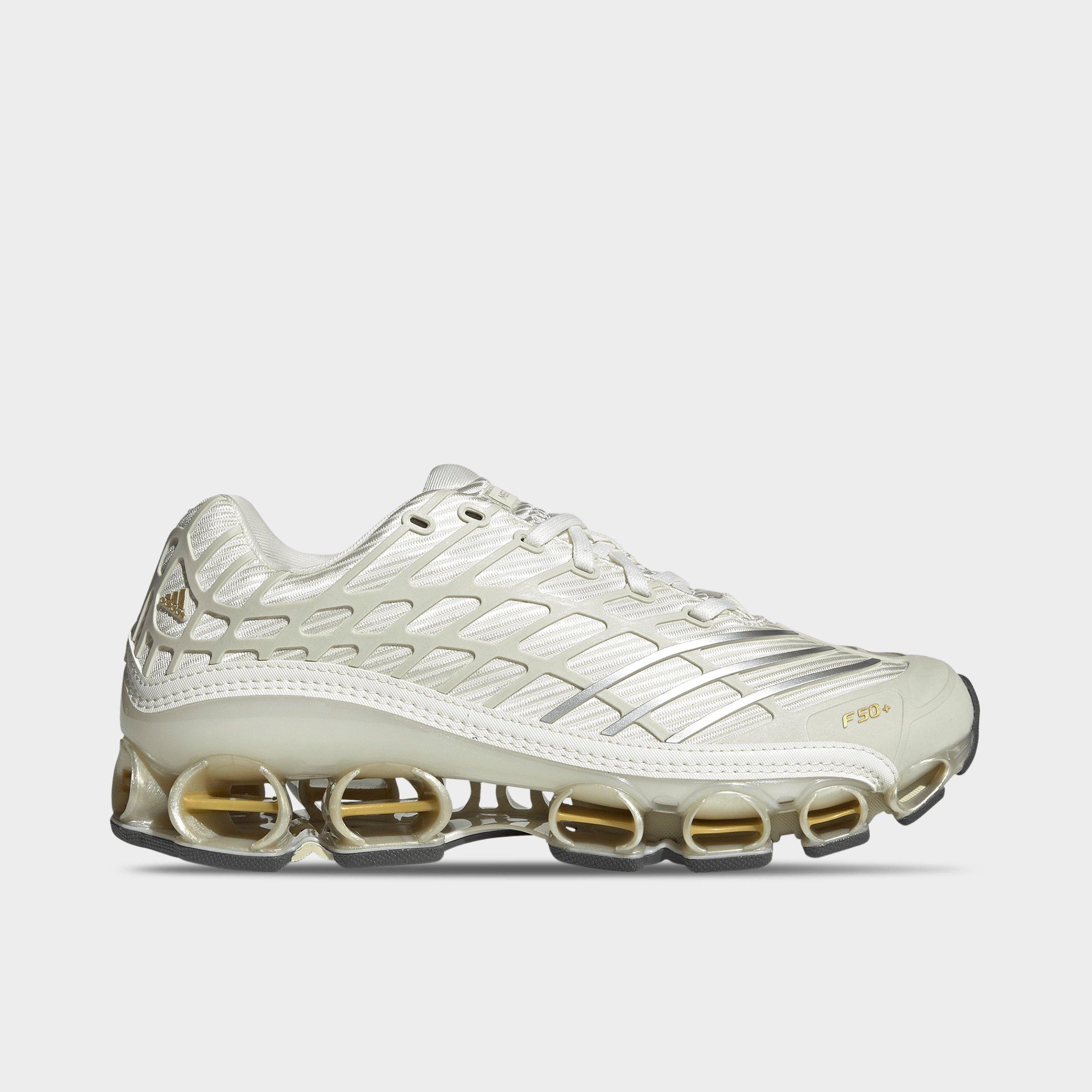 Men's adidas Megaride F50 Casual Shoes - Cloud White/Ice Gold Metallic/Gold Metallic - Left shoe facing left. Outside of the shoe.
