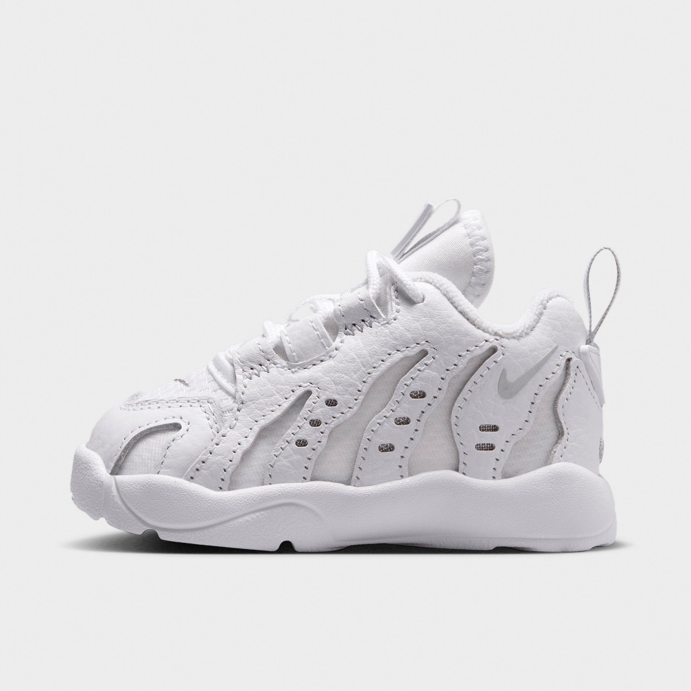 Kids' Toddler Nithtke Air DT Max ‘96 Low Casual Shoes - White/Metallic Silver/White/Light Smoke Grey - Left shoe facing left. Outside of the shoe.