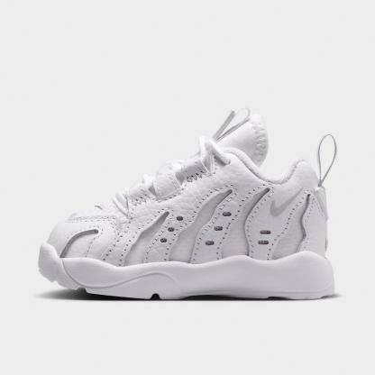 Kids' Toddler Nithtke Air DT Max ‘96 Low Casual Shoes - White/Metallic Silver/White/Light Smoke Grey - Left shoe facing left. Outside of the shoe.
