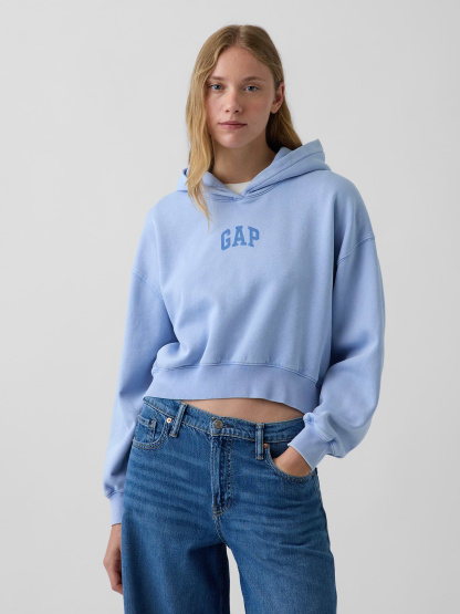 VintageSoft Crop Logo Hoodie - Air stream blue