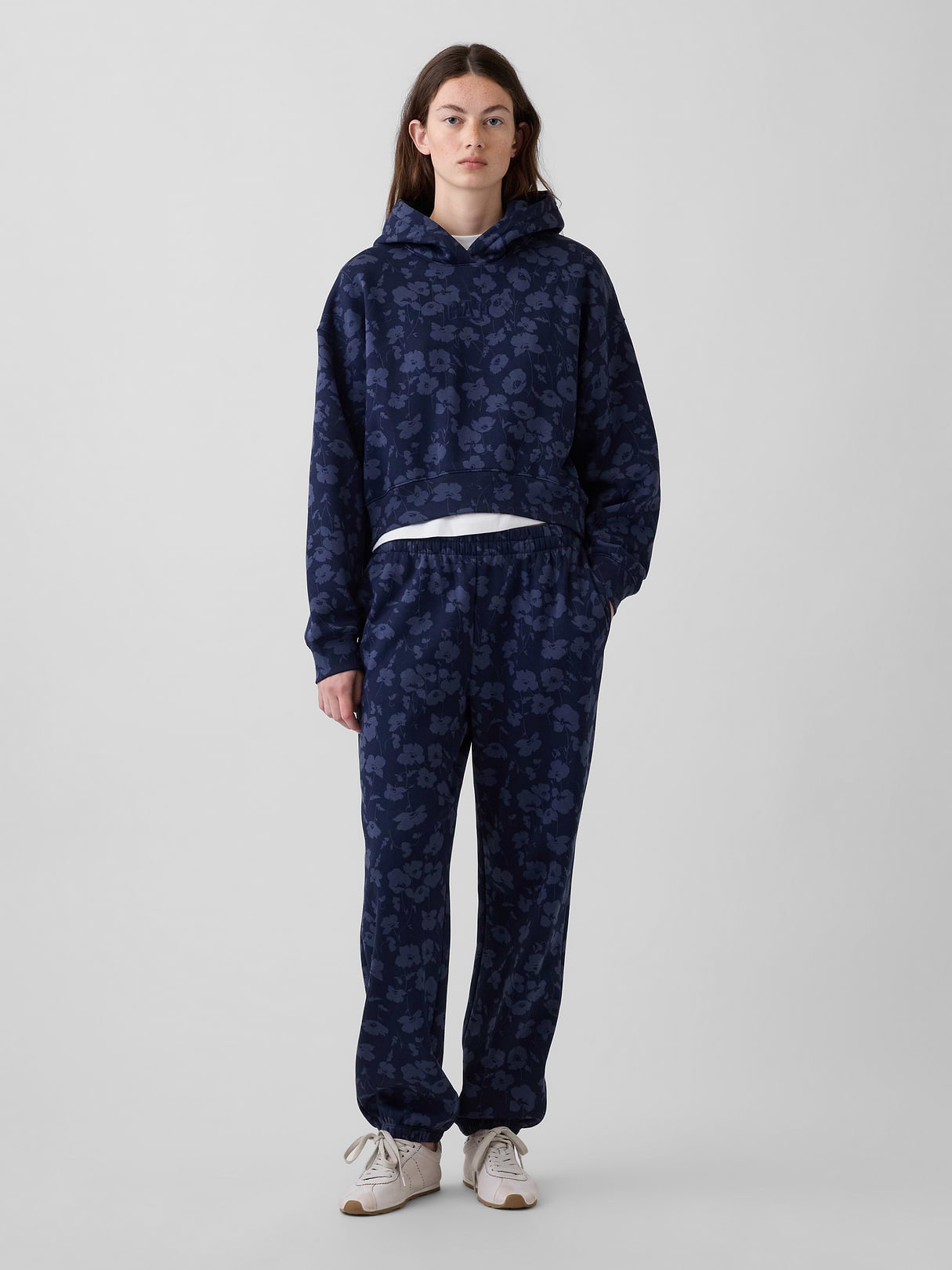 VintageSoft Crop Logo Hoodie - Blue floral