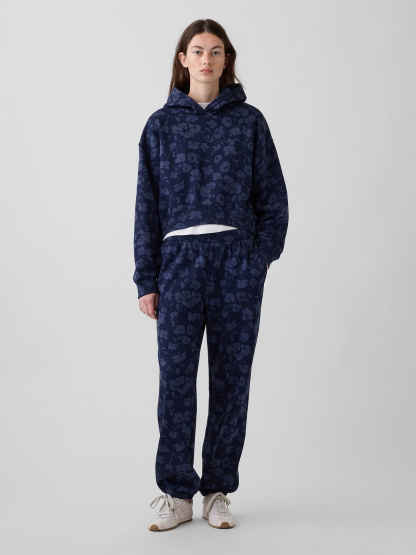 VintageSoft Crop Logo Hoodie - Blue floral