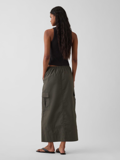 Poplin Easy Cargo Maxi Skirt - Bamboo green