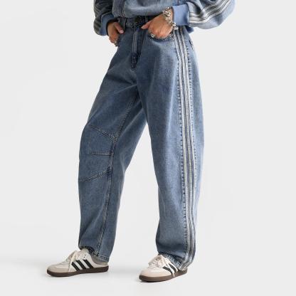 Women's adidas Originals High-Rise Barrel Leg Denim Pants - Worn Blue Denim