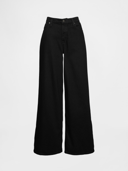 Mid Rise Denim Stripe Baggy Jeans - Black wash