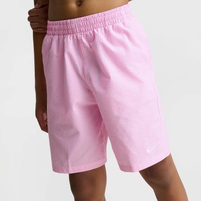 Big Kids' Nithtke Seersucker Ripple Brief-Lined 7" Volley Swim Shorts - Pink Glow