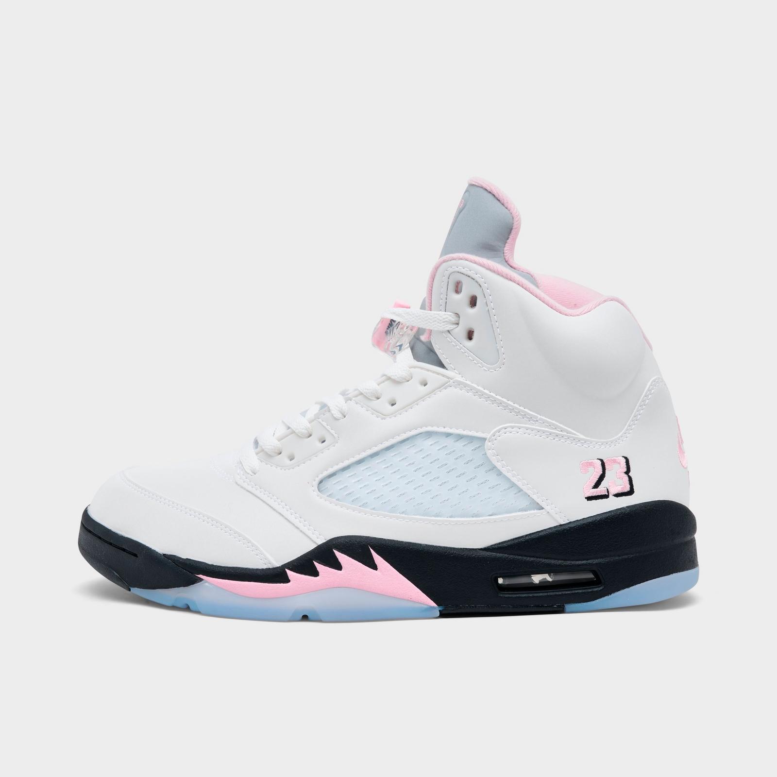 Men's Air Jordan Retro 5 Basketball Shoes - White/Medium Soft Pink/Black - view 1