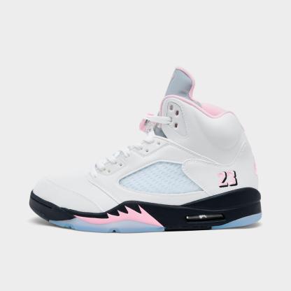 Men's Air Jordan Retro 5 Basketball Shoes - White/Medium Soft Pink/Black - view 1