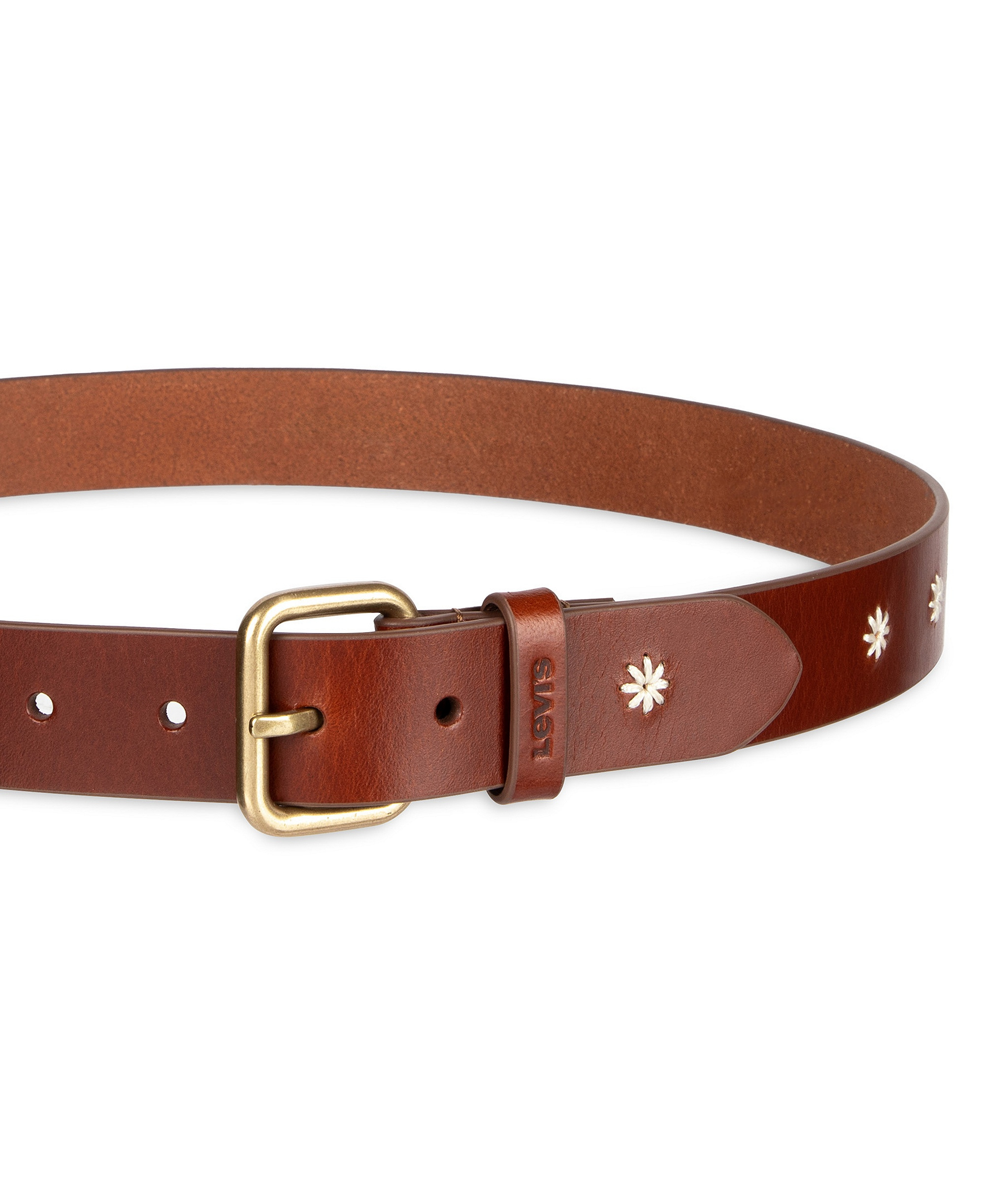 Levi's Women's Casual Floral Embroidered Belt - Cognac