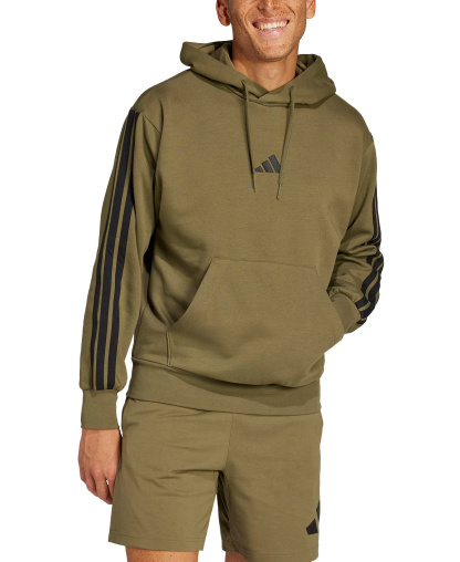 adidas Men's Essential Three-Stripes Fleece Hoodie - Olive Strata/Black