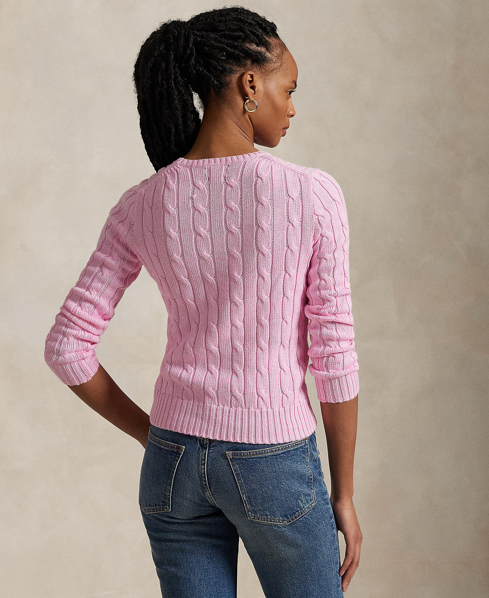 Polo Ralph Lauren Women's Cable-Knit Cotton Crewneck Sweater - Carmel Pink