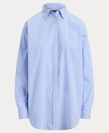 Lauren Ralph Lauren Women's Point Collar Striped Broadcloth Shirt - Blue/white