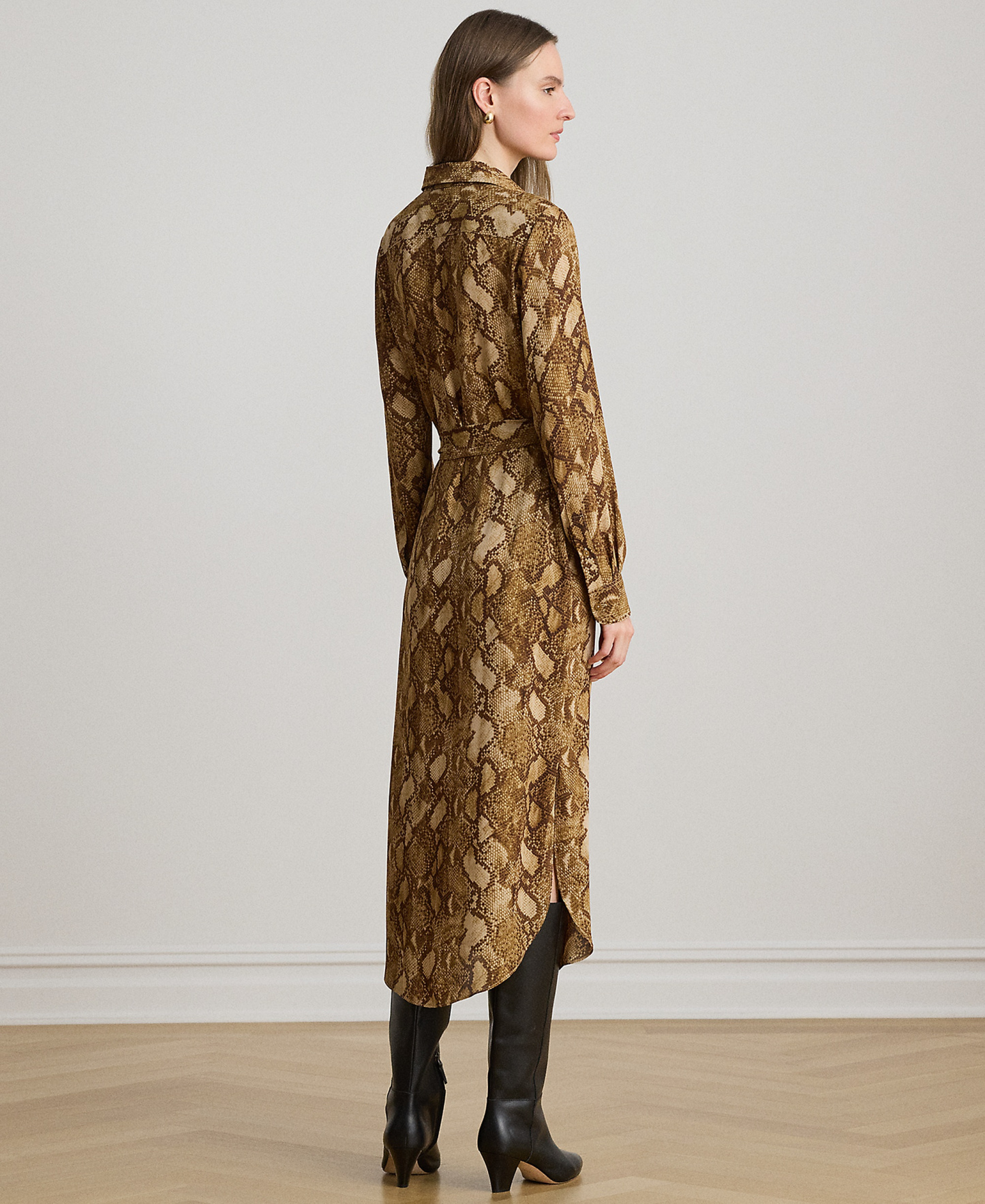Lauren Ralph Lauren Women's Collared Long-Sleeve Shirt Dress - Tan Multi