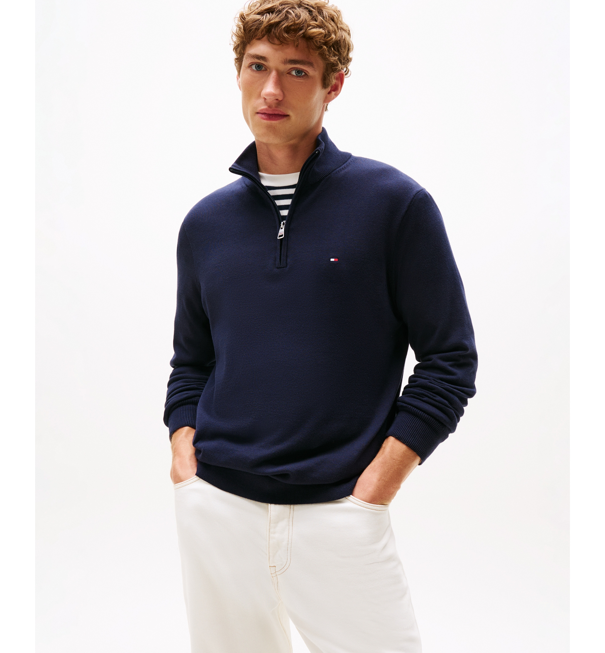 Tommy Hilfiger Men's Essential Cotton Quarter-Zip Sweater - Desert Sky