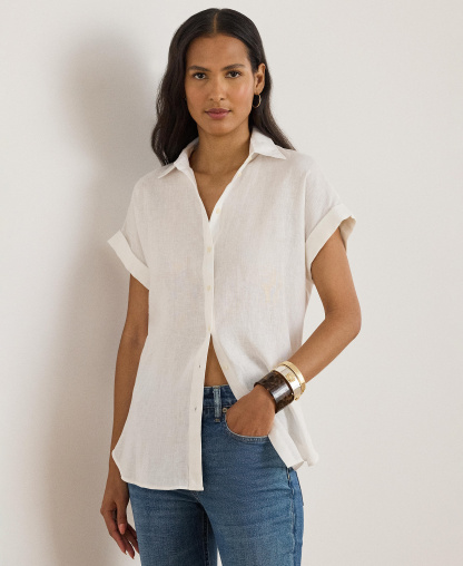 Lauren Ralph Lauren Dolman-Sleeve 100% Linen Shirt - White