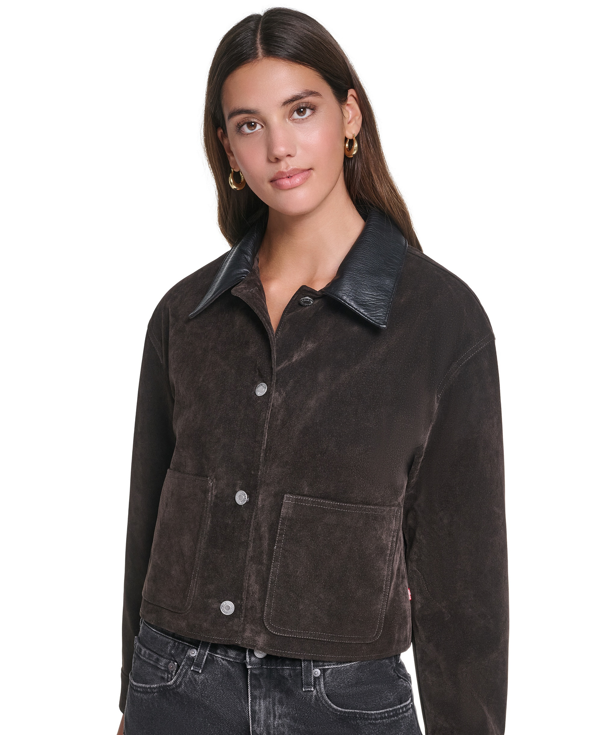 Levi's Women's Cropped Faux-Suede Chore Jacket - Graphite