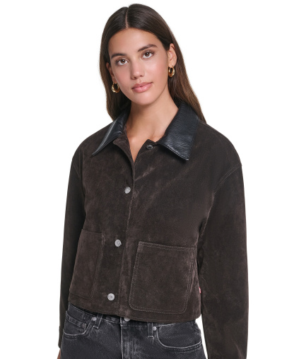 Levi's Women's Cropped Faux-Suede Chore Jacket - Graphite