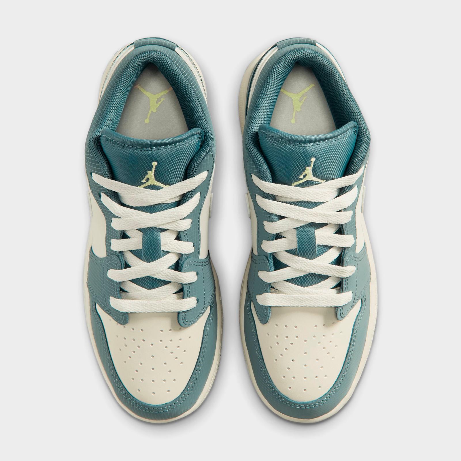 Big Kids' Air Jordan Retro 1 Low SE Casual Shoes - Sea Glass/Hasta/Gum Medium Brown/Light Lemon Twist - view 5