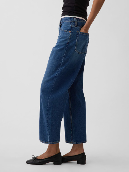 High Rise Crop Barrel Jeans - Dark wash indigo