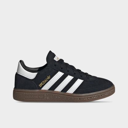 Girls' Little Kids' adidas Originals Handball Spezial Casual Shoes - Black/White/Gum - Left shoe facing left. Outside of the shoe.