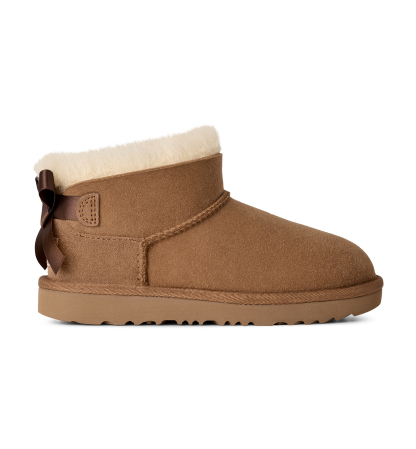 UGG® Kids Ultra Mini Bailey Bow Round Toe Booties - Chestnut