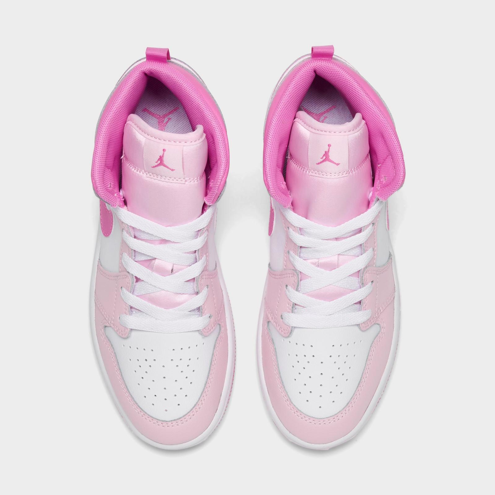 Little Kids' Air Jordan Retro 1 Mid Casual Shoes - Pink Foam/China Rose/White - view 5
