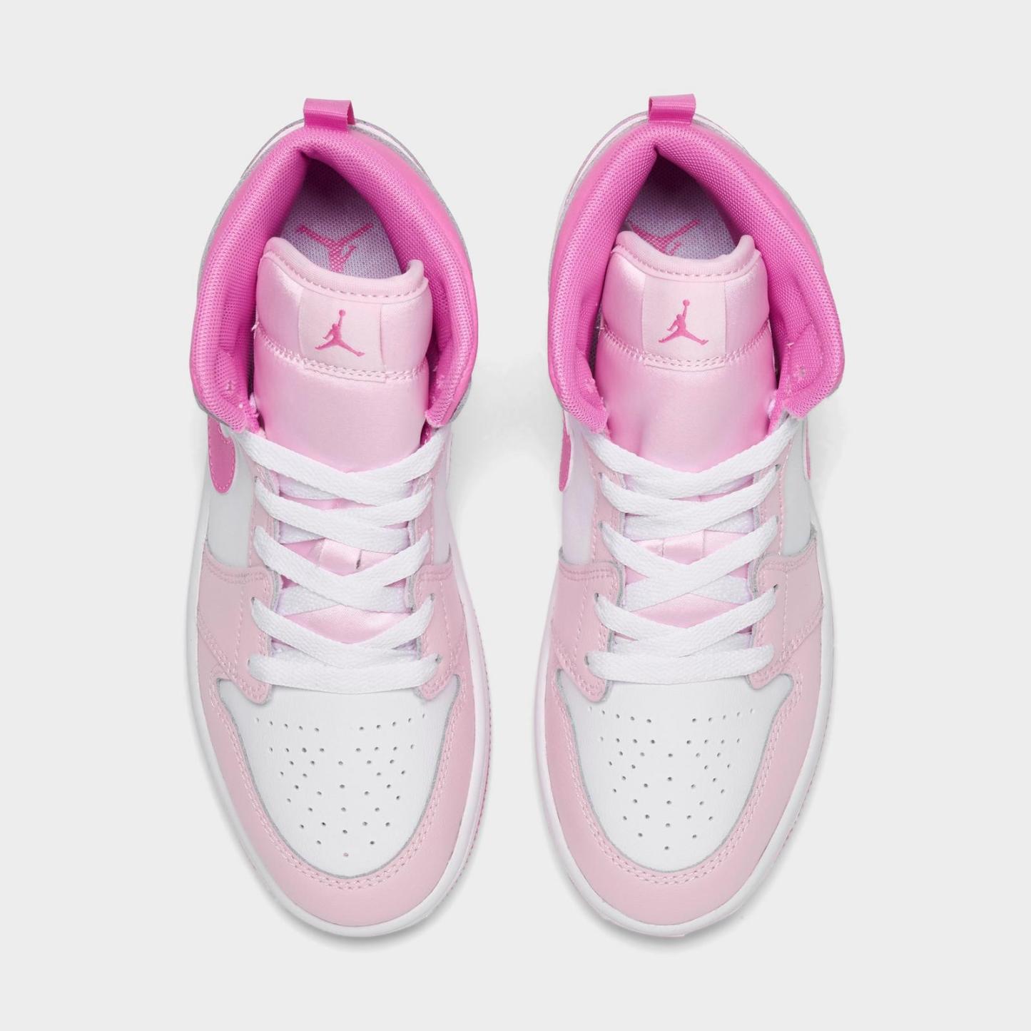 Little Kids' Air Jordan Retro 1 Mid Casual Shoes - Pink Foam/China Rose/White - view 5