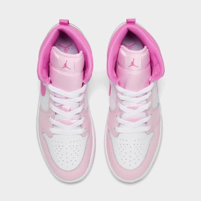 Little Kids' Air Jordan Retro 1 Mid Casual Shoes - Pink Foam/China Rose/White - view 5
