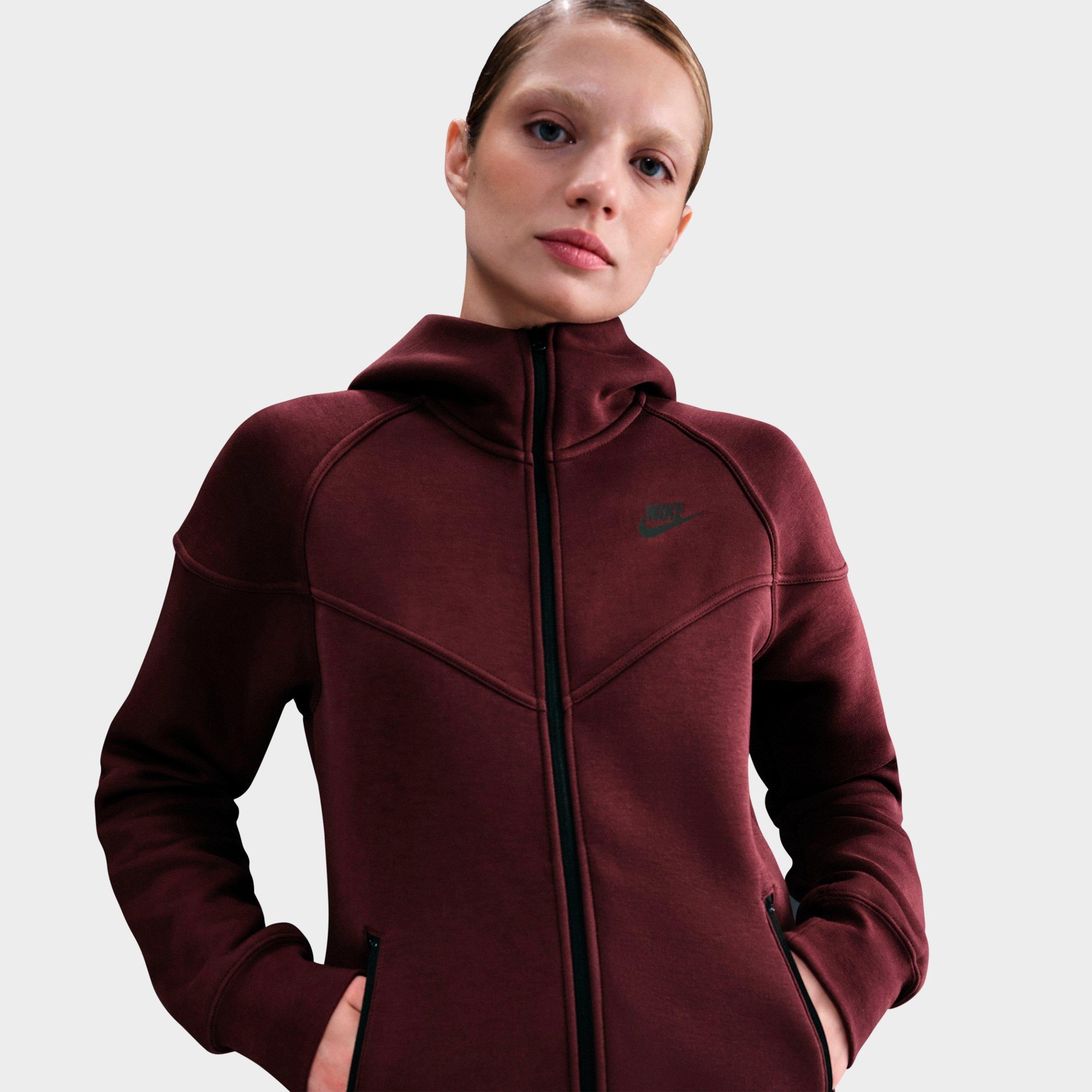 Women's Nithtke Sportswear Tech Fleece Windrunner Full-Zip Hoodie - Burgundy Crush/Black